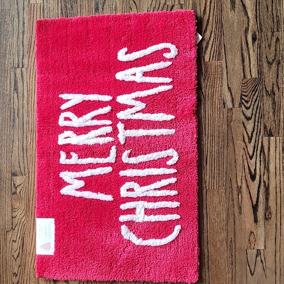 Nwt Rae Dunn Magenta Merry Christmas bathroom mat rug red white Holiday - Picture 2 of 6
